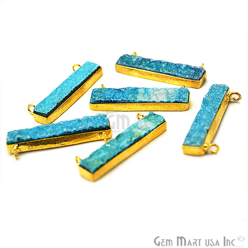 Druzy Bar 43x7mm Rectangle Double Bail Gemstone Connector (Pick Your Color, Plating) - GemMartUSA