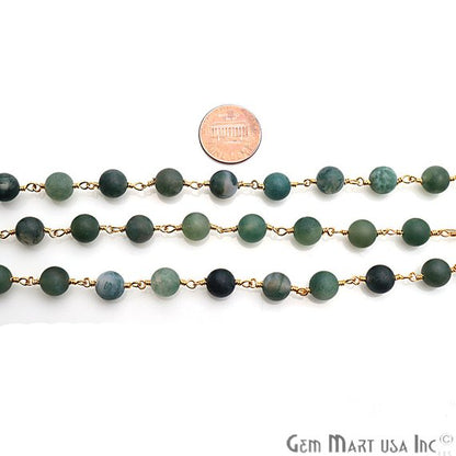 Tree Agate Frosted Gold Plated Wire Wrap Round Bead Jewelry Making Rosary Chain - GemMartUSA