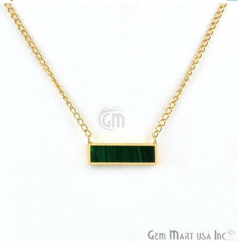 Rectangle Shape Gemstone Gold Plated Bar Pendant 18 Inch Long Necklace Chain (Pick your Gemstone) - GemMartUSA