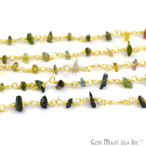 Tourmaline 4-6mm Nugget Chip Gold Wire Wrapped Rosary Chain (763939061807)
