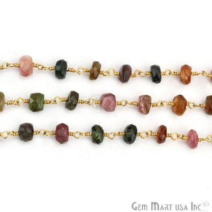 Tourmaline Gold Plated Wire Wrapped Beads Rosary Chain (763939651631)