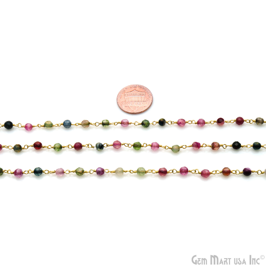 Multi Color Jade 4mm Gold Plated Coin Beads Rosary Chain