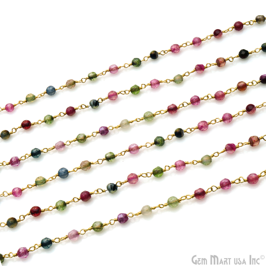 Multi Color Jade 4mm Gold Plated Coin Beads Rosary Chain