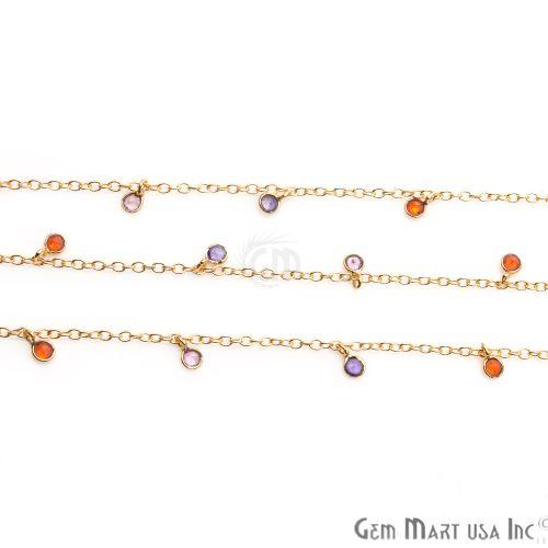 Multi Stone Zircon Round Gold Plated Dangle Rosary Chain