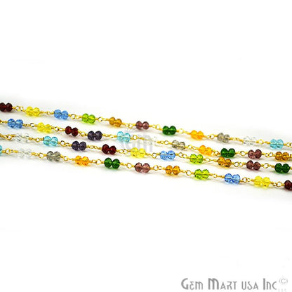 Multi Stone Zircon Faceted Beads Gold Plated Wire Wrapped Rosary Chain - GemMartUSA