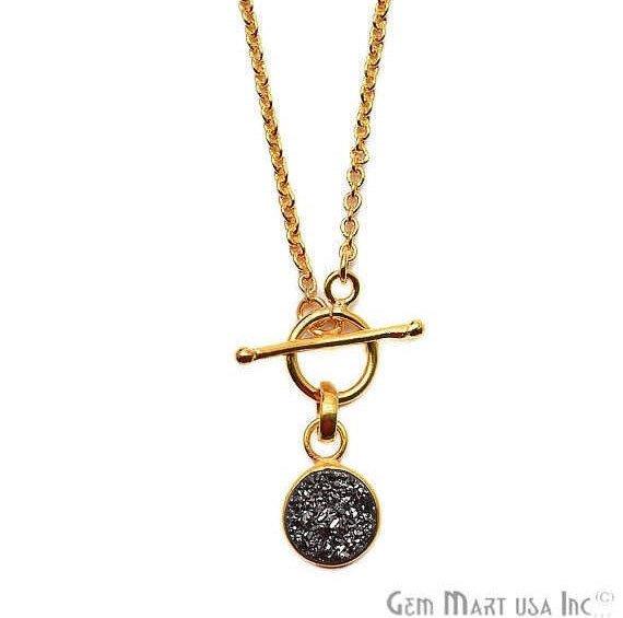 Round Gemstone Gold Interlock Pendant Necklace (Pick your Gemstone) - GemMartUSA