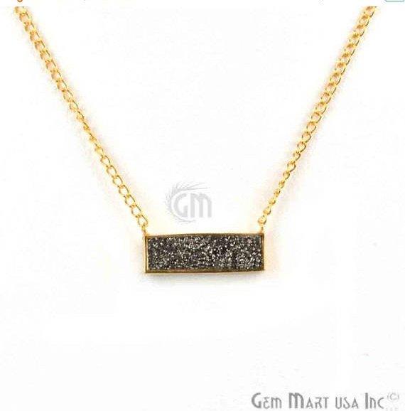 Rectangle Shape Gemstone Gold Plated Bar Pendant 18 Inch Long Necklace Chain (Pick your Gemstone) - GemMartUSA