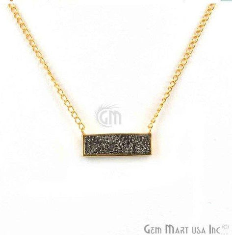 Rectangle Shape Gemstone Gold Plated Bar Pendant 18 Inch Long Necklace Chain (Pick your Gemstone) - GemMartUSA