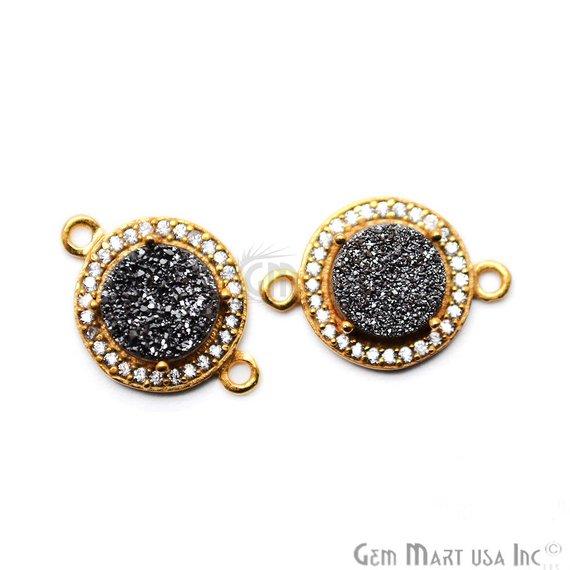 Cubic Zircon Pave Druzy 8mm Round Shape Gold Plated Double Bail Connector (Pick Your Color) (40008) - GemMartUSA