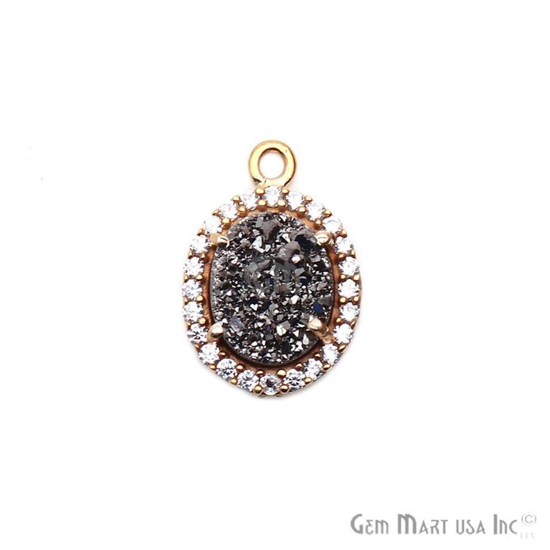Platinum Druzy 8x10mm Oval Cubic Zircon Pave Connector - GemmartUSA