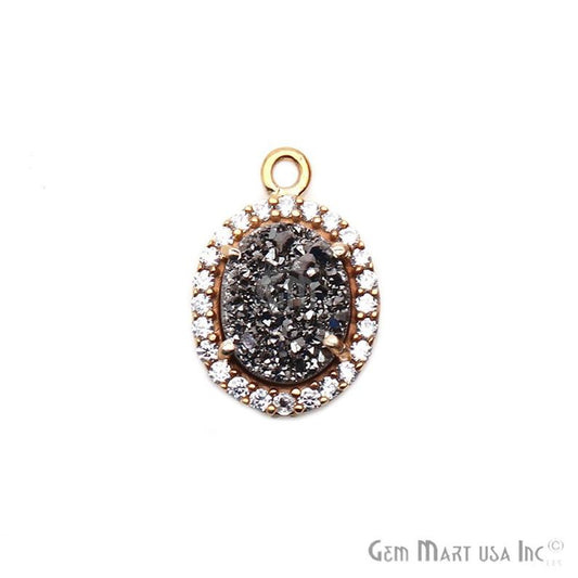 Platinum Druzy 8x10mm Oval Cubic Zircon Pave Connector - GemmartUSA
