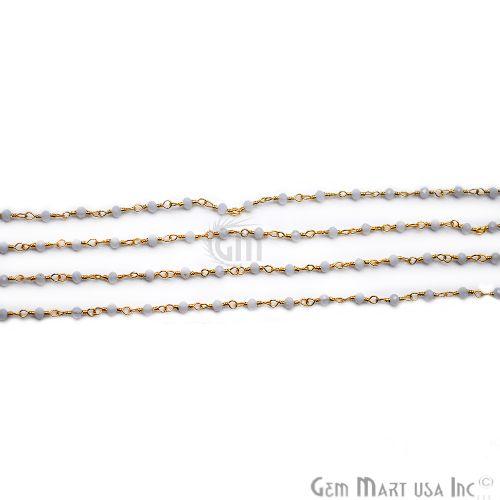 Natural Chalcedony Gold Plated Wire Wrapped Gemstone Beads Rosary Chain (764029534255)