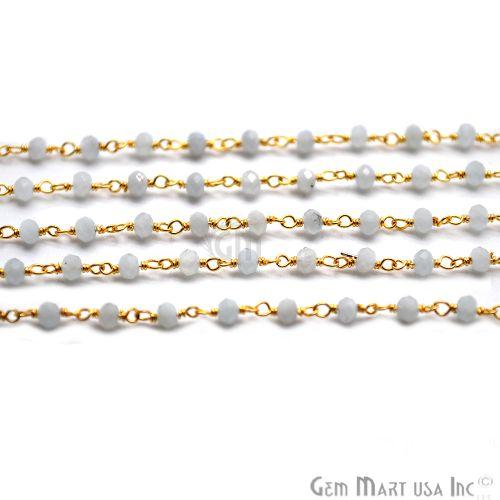 Natural Chalcedony Gold Plated Wire Wrapped Gemstone Beads Rosary Chain (764029534255)