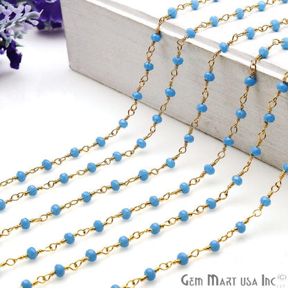 Tanzanite Chalcedony 2.5-3mm Gemstone Gold Wire Wrapped Bead Rosary Chain