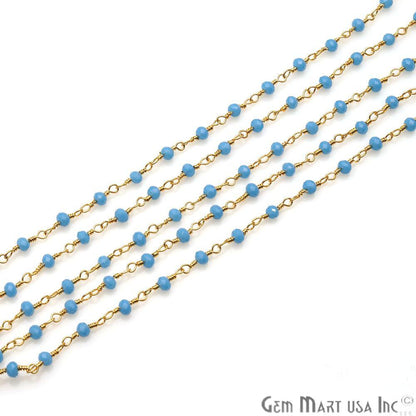 Tanzanite Chalcedony 2.5-3mm Gemstone Gold Wire Wrapped Bead Rosary Chain