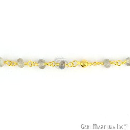 Labradorite & Golden Pyrite Beads 3-3.5mm Gold Wire Wrap Rosary Chain