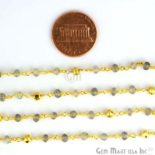 Labradorite & Golden Pyrite Beads 3-3.5mm Gold Wire Wrap Rosary Chain