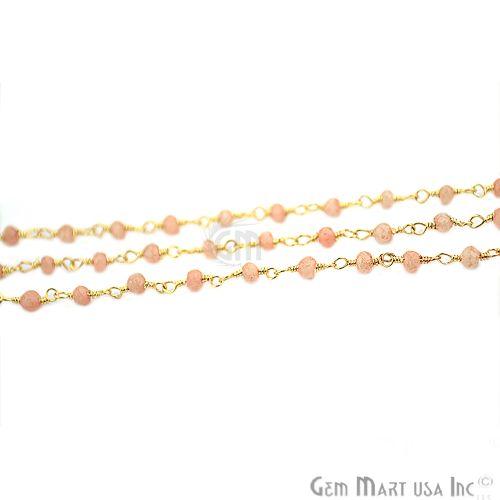 Pink Opal Gemstone Beads Gold Plated Wire Wrapped Bead Rosary Chain