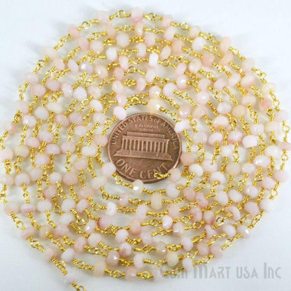 Pink Opal 3-3.5mm Gold Plated Wire Wrapped Beads Rosary Chain (763652538415)