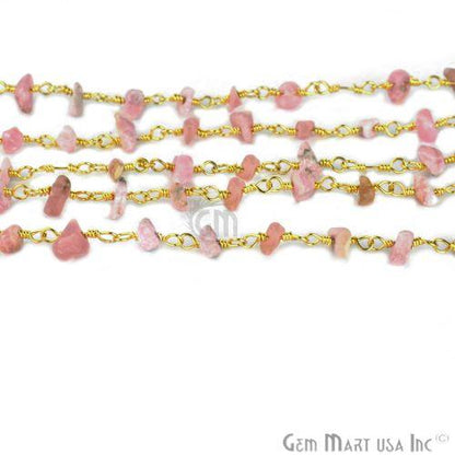 Pink Opal 4-6mm Nugget Chip Beads Gold Plated Rosary Chain (763653750831)