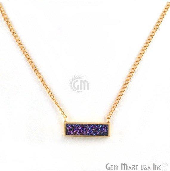 Rectangle Shape Gemstone Gold Plated Bar Pendant 18 Inch Long Necklace Chain (Pick your Gemstone) - GemMartUSA