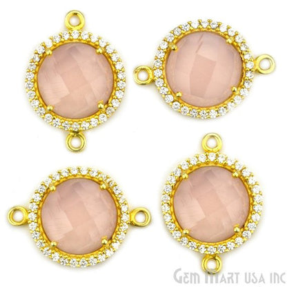 Cubic Zirconia Pave 12mm Round Gold Bail Connector (Choose Gemstone) - GemMartUSA