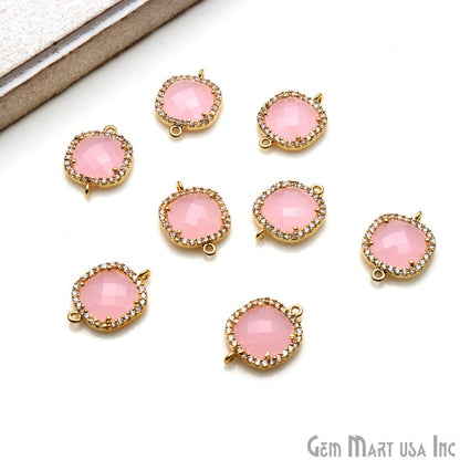 Cushion 10mm Gold Prong Setting Cubic Zircon Pave Connectors (Pick Stone) - GemMartUSA