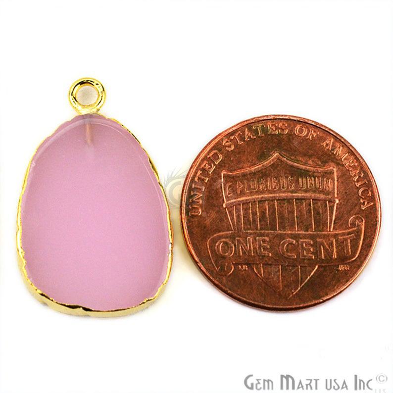 Rose Chalcedony Petite Flat 24x15mm Gold Electroplated Gemstone Link Connector - GemMartUSA