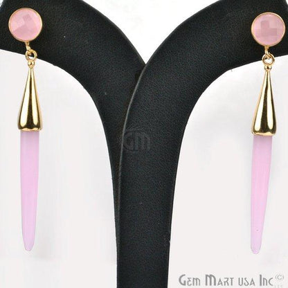 Gold Plated Spike Shape 64x5mm Gemstone Dangle Post Earring Choose Your Style (90007-1) - GemMartUSA