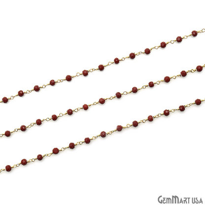 Red Jasper 3-3.5mm Beaded Gold Wire Wrapped Rosary Chain