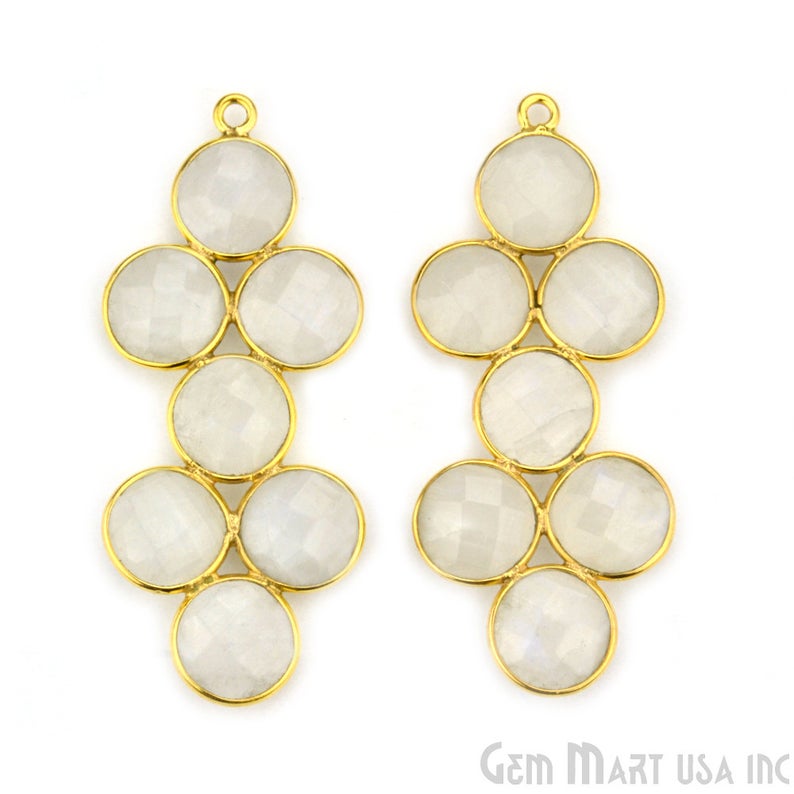 Rainbow Moonstone 43x18mm 22k Gold Plated Bezel Gemstone Component - GemMartUSA