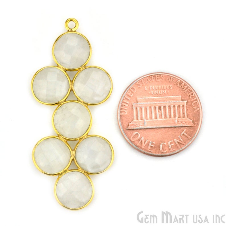 Rainbow Moonstone 43x18mm 22k Gold Plated Bezel Gemstone Component - GemMartUSA