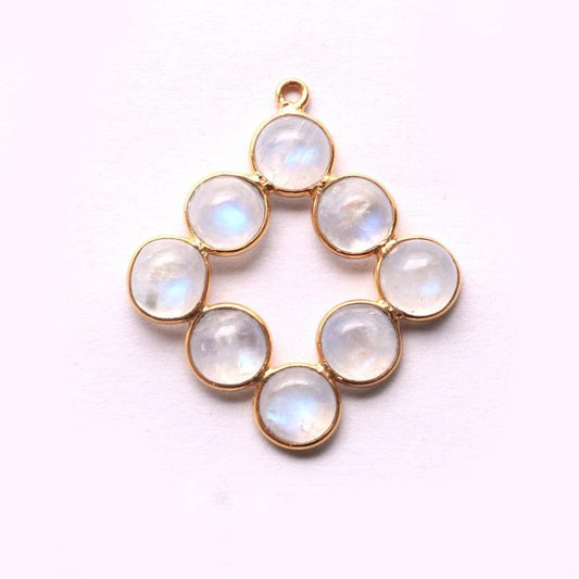 Rainbow Moonstone Gold Plated 33x24mm Square Shape Chandelier Finding Component - GemmartUSA
