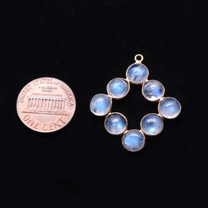 Rainbow Moonstone Gold Plated 33x24mm Square Shape Chandelier Finding Component - GemMartUSA