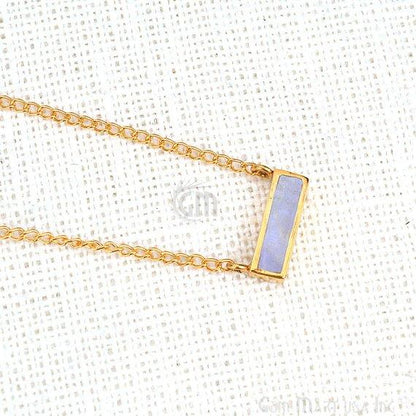 Gemstone Bar Gold Pendant Necklace (Pick your Gemstone) - GemMartUSA