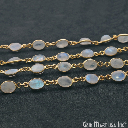 Rainbow Cabochon Oval 7x5mm Gold Plated Bezel Continuous connector Chain - GemMartUSA