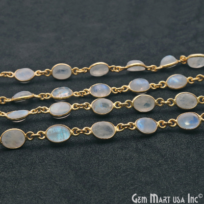 Rainbow Cabochon Oval 7x5mm Gold Plated Bezel Continuous connector Chain - GemMartUSA