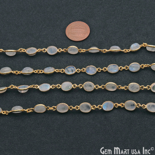 Rainbow Cabochon Oval 7x5mm Gold Plated Bezel Continuous connector Chain - GemMartUSA