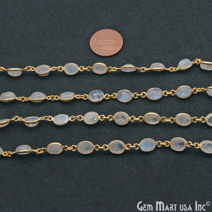 Rainbow Cabochon Oval 7x5mm Gold Plated Bezel Continuous connector Chain - GemMartUSA