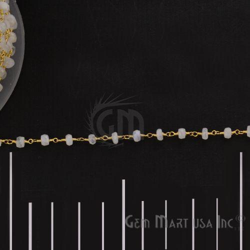 Rainbow Moonstone & Golden Pyrite Beads 4-5mm Gold Wire Wrapped Rosary Chain