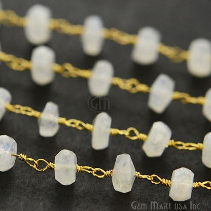 Rainbow Moonstone 5-6mm Gold Plated Wire Wrapped Rosary Chain (763794292783)