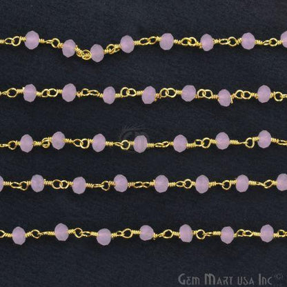 Rose Quartz Gold Plated Beaded Wire Wrapped Rosary Chain