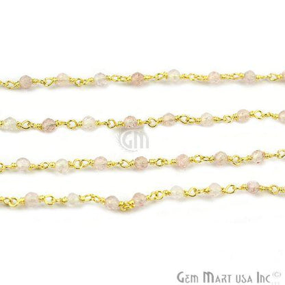 Rose Quartz Gold Plated Wire Wrapped Beads Rosary Chain (763799437359)