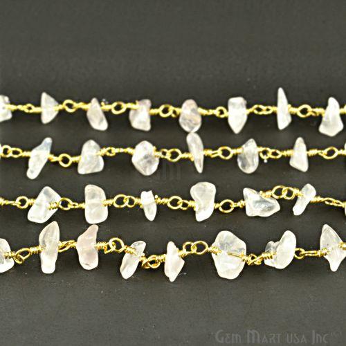 Rose Quartz 4-6mm Nugget Chip Beads Gold Plated Rosary Chain (763800551471)