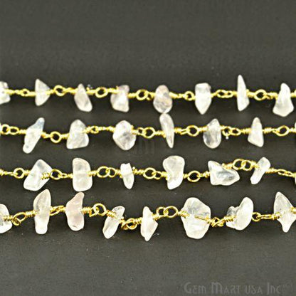 Rose Quartz 4-6mm Nugget Chip Beads Gold Plated Rosary Chain (763800551471)