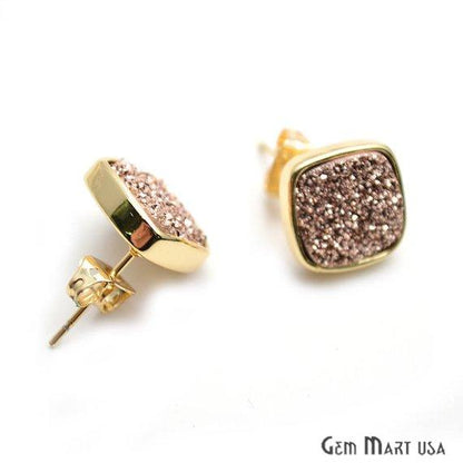 Square Shape 12mm Gold Plated Druzy Stud Earrings (Pick your Gemstone) (90002-1) - GemMartUSA