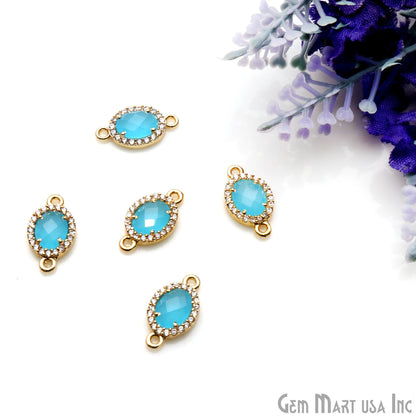 Oval 7x5mm Gold Prong Setting Cubic Zircon Pave Connectors (Pick Stone) - GemMartUSA