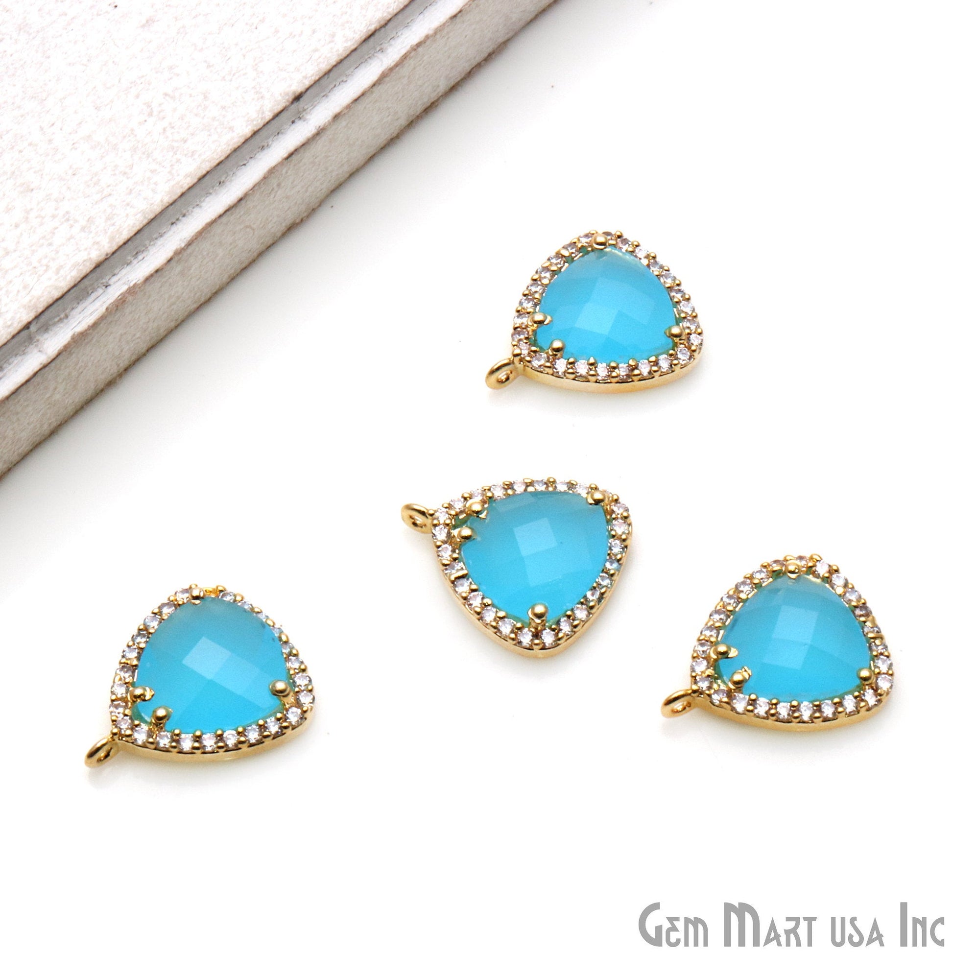 Trillion 10mm Gold Prong Setting Cubic Zircon Pave Connectors (Pick Stone) - GemMartUSA