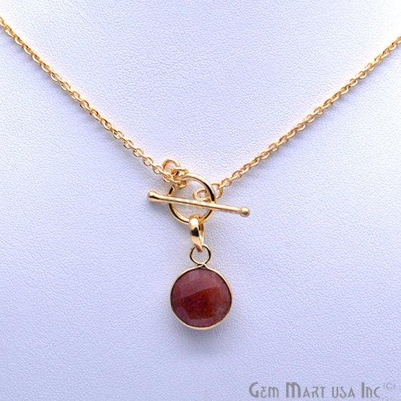 Round Gemstone Gold Interlock Pendant Necklace (Pick your Gemstone) - GemMartUSA