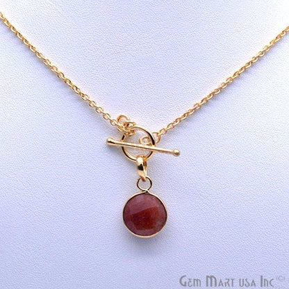 Round Gemstone Gold Interlock Pendant Necklace (Pick your Gemstone) - GemMartUSA